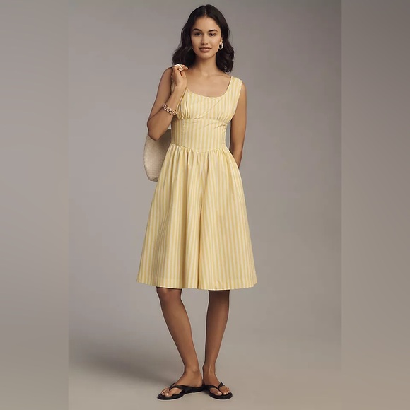 NWOT Anthropologie Maeve Sleeveless Cotton Square-Neck Romper Striped Yellow - Picture 1 of 6